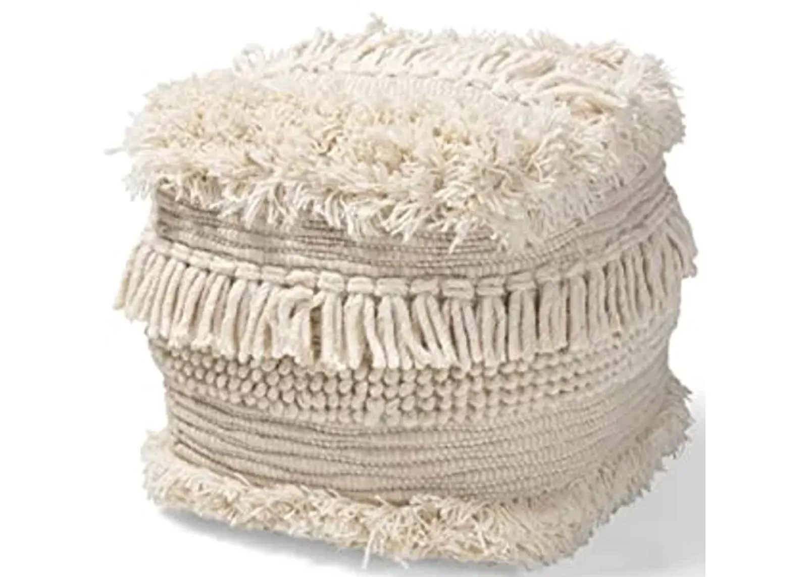 Baxton Studio Bartow Moroccan Inspired Beige Handwoven Cotton Pouf Ottoman