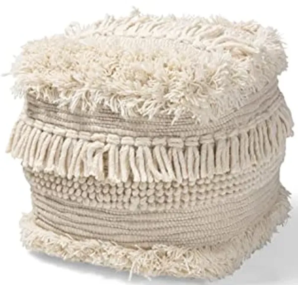 Baxton Studio Bartow Moroccan Inspired Beige Handwoven Cotton Pouf Ottoman