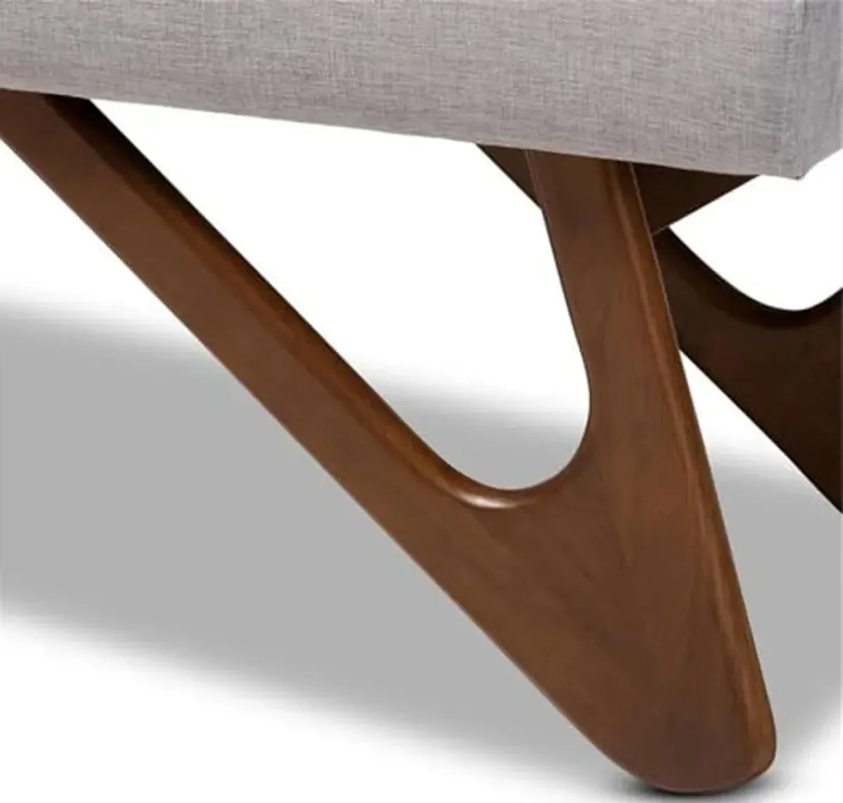 Baxton Studio Rika Mid-Century Modern Greyish Beige Fabric Upholstered Walnut Brown Finished Boomerang Bench