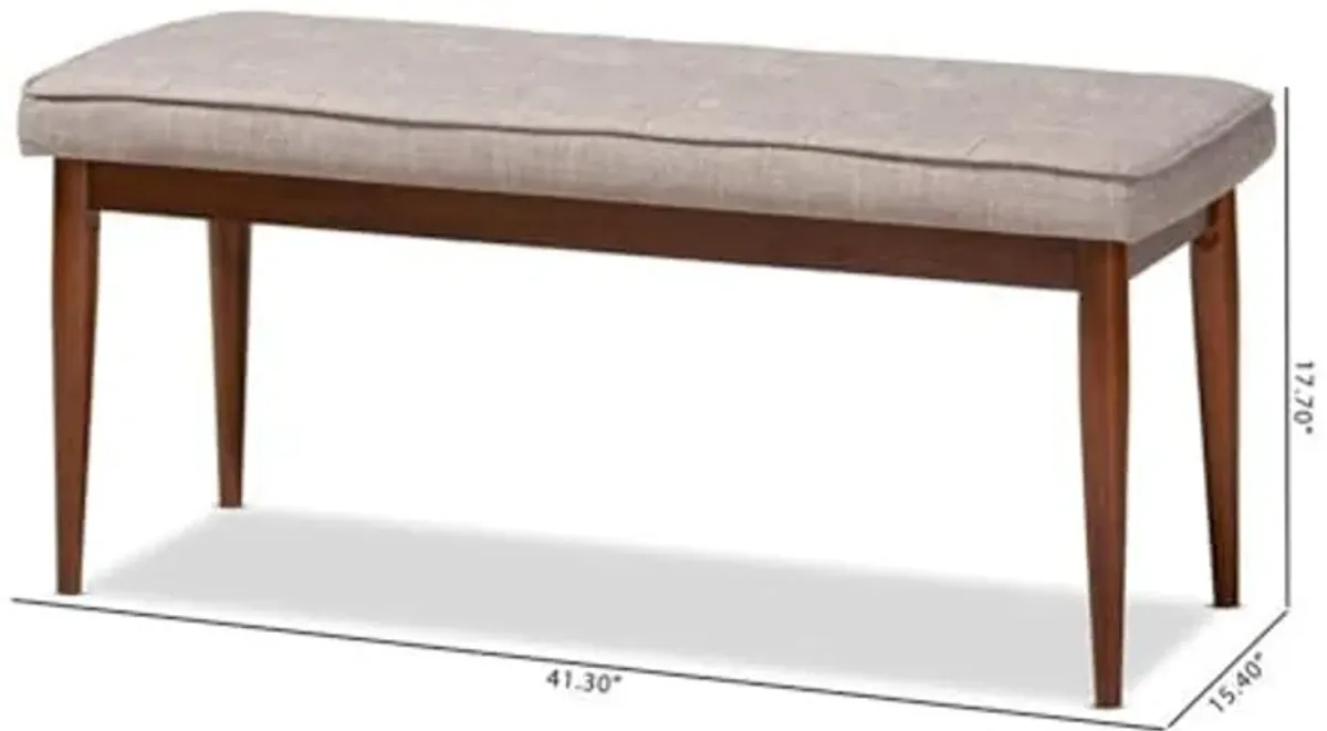 Baxton Studio Itami Mid-Century Modern Light Grey Fabric Upholstered Medium Oak Finished Wood Dining Bench