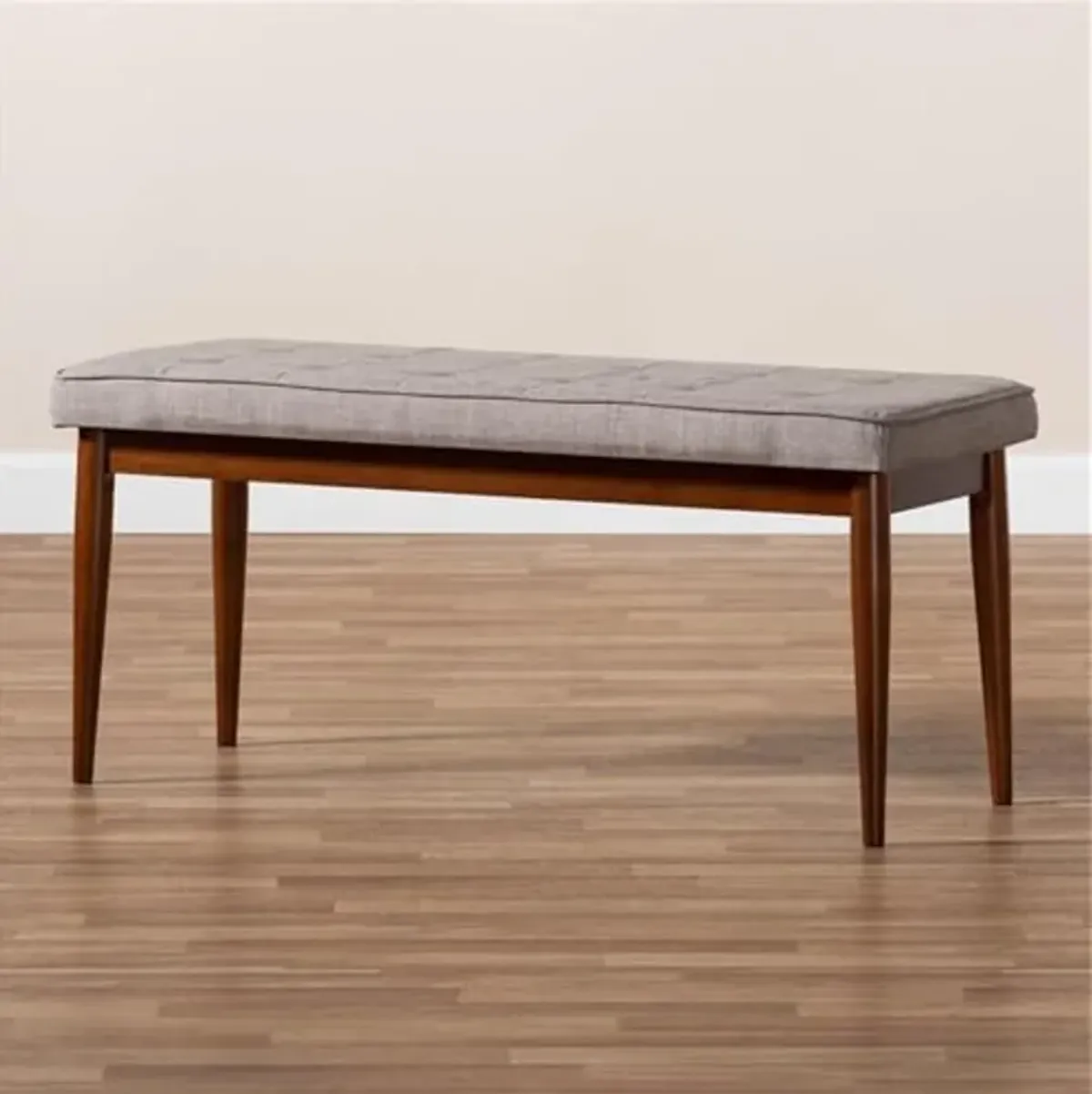 Baxton Studio Itami Mid-Century Modern Light Grey Fabric Upholstered Medium Oak Finished Wood Dining Bench