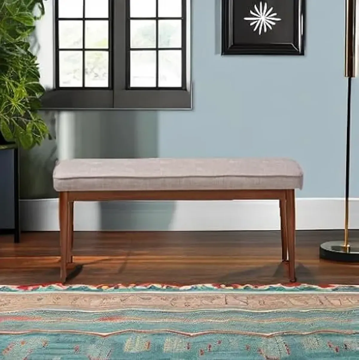 Baxton Studio Itami Mid-Century Modern Light Grey Fabric Upholstered Medium Oak Finished Wood Dining Bench