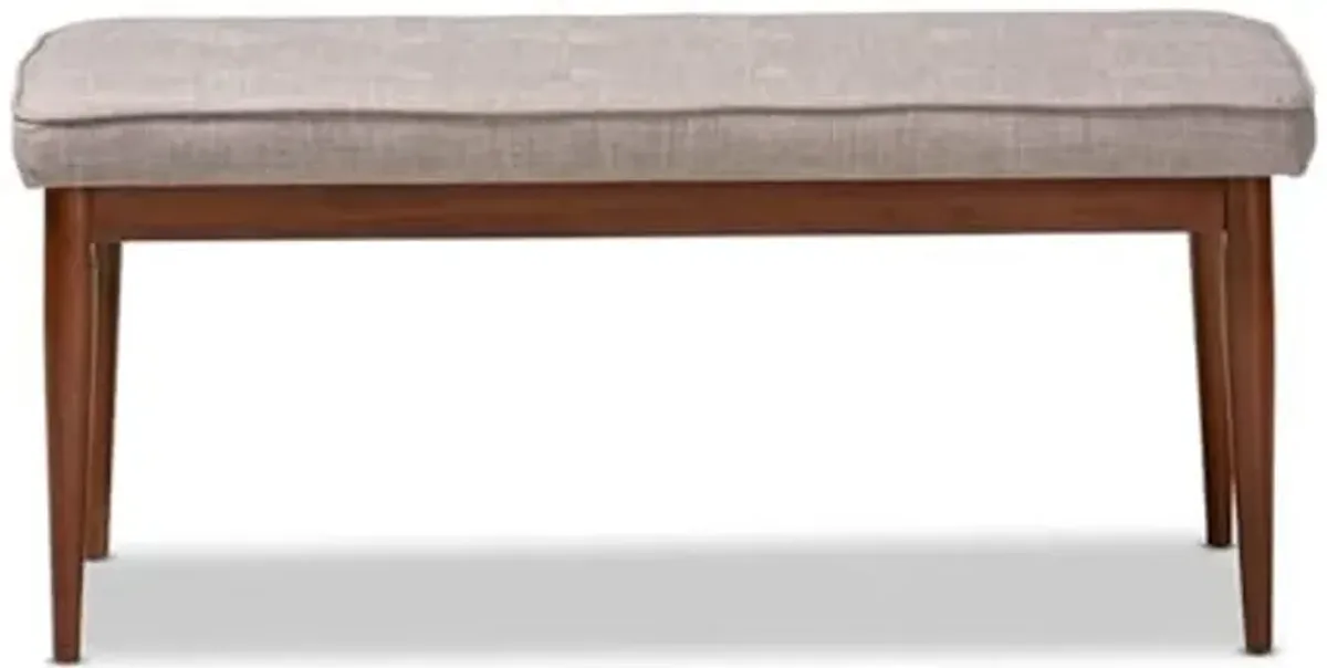 Baxton Studio Itami Mid-Century Modern Light Grey Fabric Upholstered Medium Oak Finished Wood Dining Bench