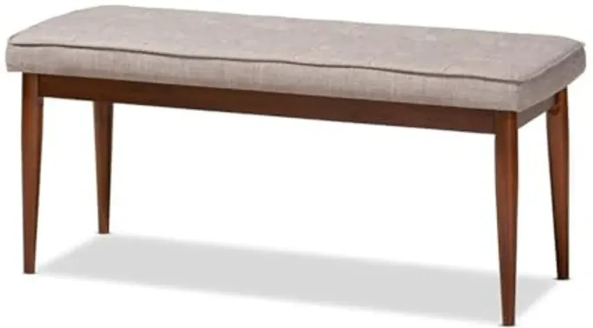 Baxton Studio Itami Mid-Century Modern Light Grey Fabric Upholstered Medium Oak Finished Wood Dining Bench