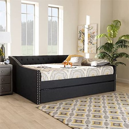 Baxton Studio Haylie Full Size Dark Grey Upholstered Daybed with Trundle