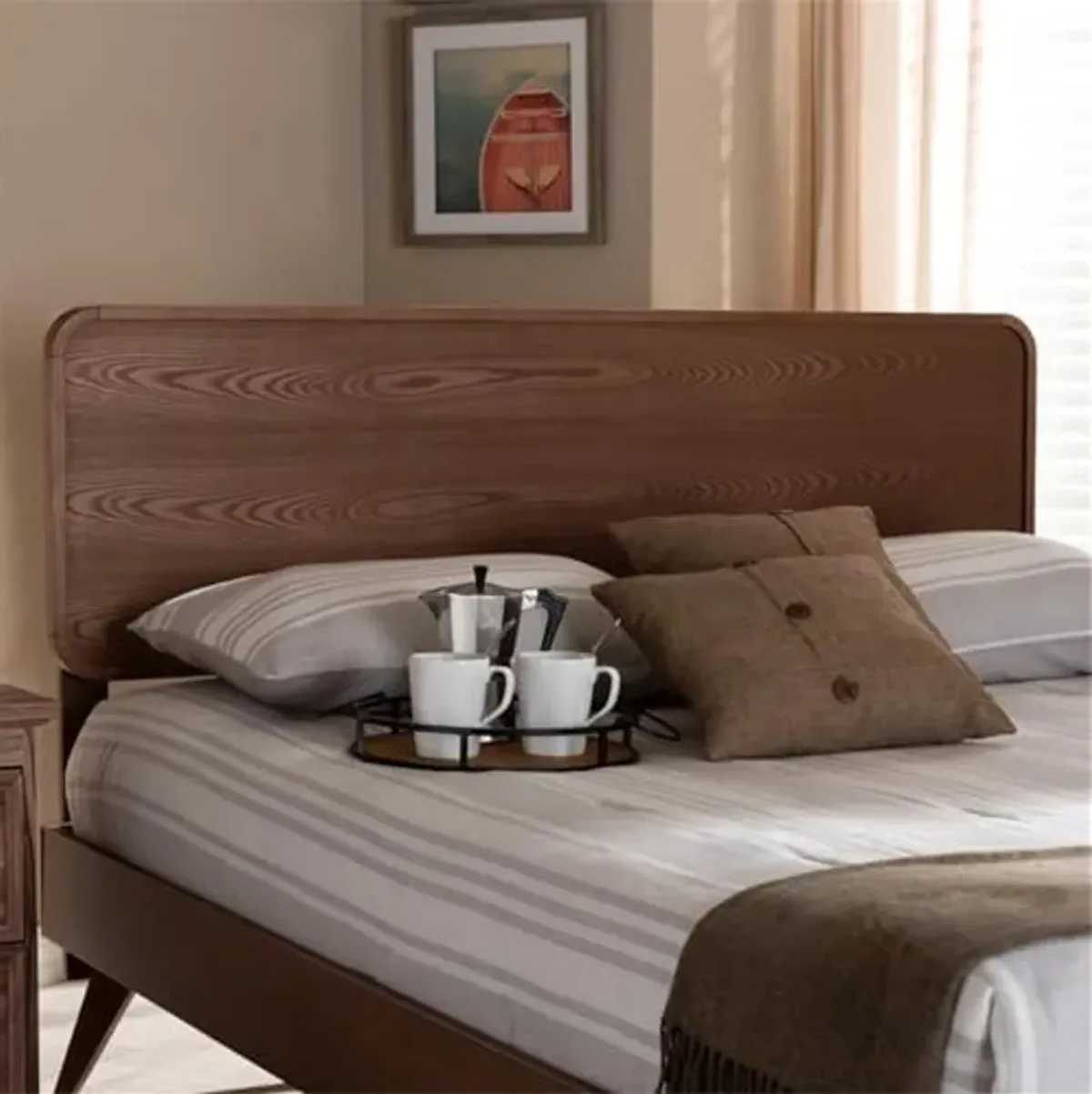 Baxton Studio Mailene Mid-Century Modern Walnut Brown Finished Wood King Size Headboard