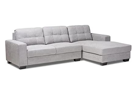 Baxton Studio Langley Modern and Contemporary Light Grey Fabric Upholstered Sectional Sofa with Right Facing Chaise