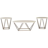 Signature Design by Ashley Tarica Modern 3 Piece Set, Includes Coffee & 2 End Tables, White & Gold