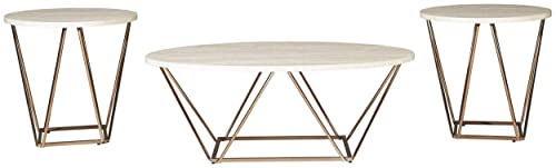 Signature Design by Ashley Tarica Modern 3 Piece Set, Includes Coffee & 2 End Tables, White & Gold