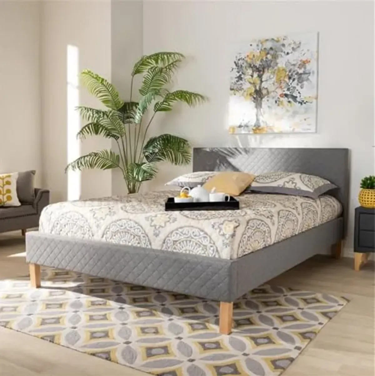 Baxton Studio Aneta Modern and Contemporary Grey Fabric Upholstered King Size Platform Bed