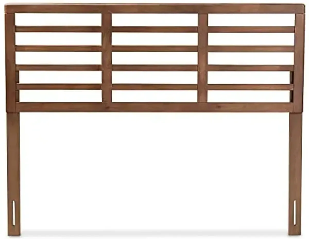 Baxton Studio Salome Mid-Century Modern Walnut Brown Finished Wood Queen Size Open Slat Headboard