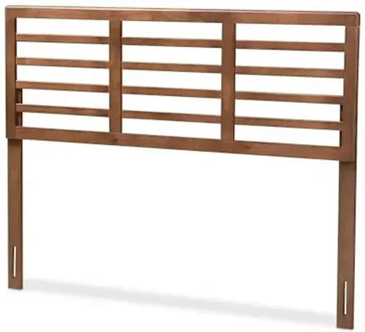Baxton Studio Salome Mid-Century Modern Walnut Brown Finished Wood Queen Size Open Slat Headboard