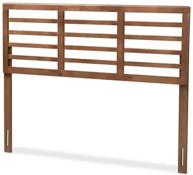 Baxton Studio Salome Mid-Century Modern Walnut Brown Finished Wood Queen Size Open Slat Headboard