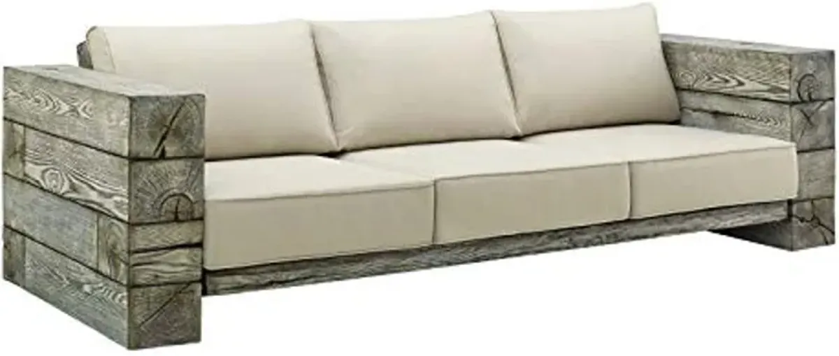 Modway Manteo Outdoor Patio Sofa with Light Gray Beige Sunbrella Cushions