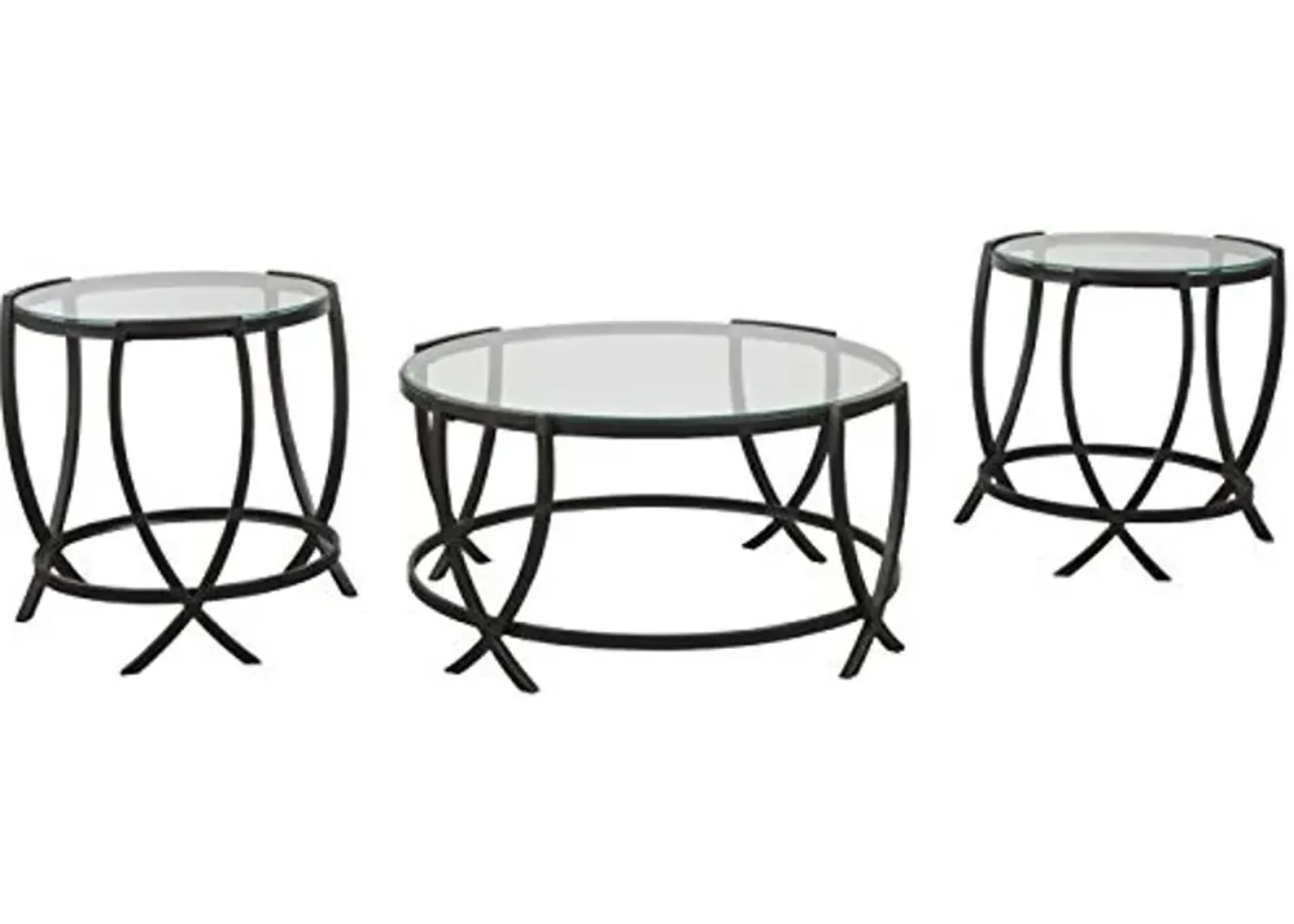 Signature Design by Ashley Tarrin Contemporary Glass Top Round 3-Piece Table Set, Includes Coffee Table and 2 End Tables, Black