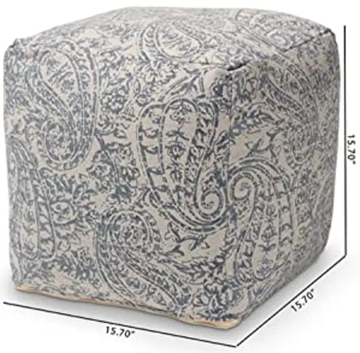 Baxton Studio Juvita Modern and Contemporary Grey and Blue Handwoven Cotton Paisley Pouf Ottoman