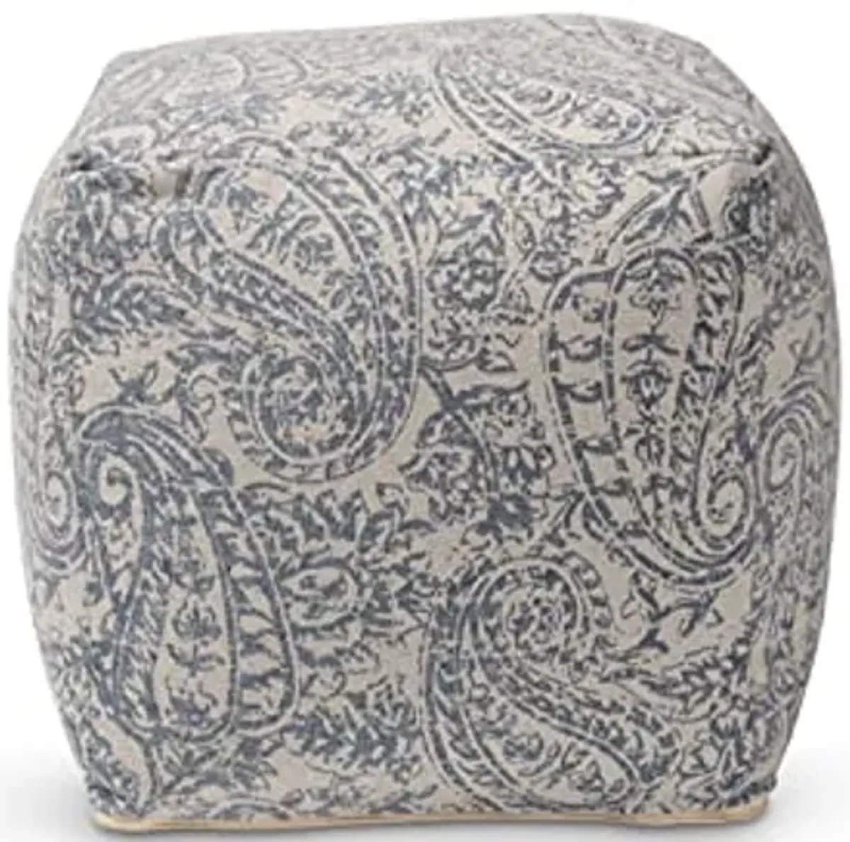 Baxton Studio Juvita Modern and Contemporary Grey and Blue Handwoven Cotton Paisley Pouf Ottoman