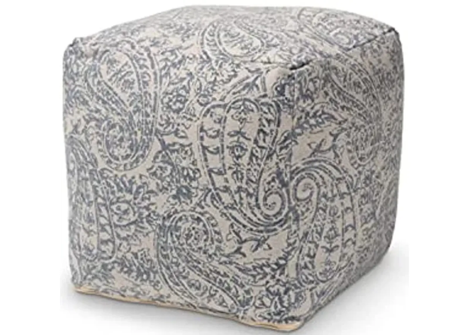 Baxton Studio Juvita Modern and Contemporary Grey and Blue Handwoven Cotton Paisley Pouf Ottoman