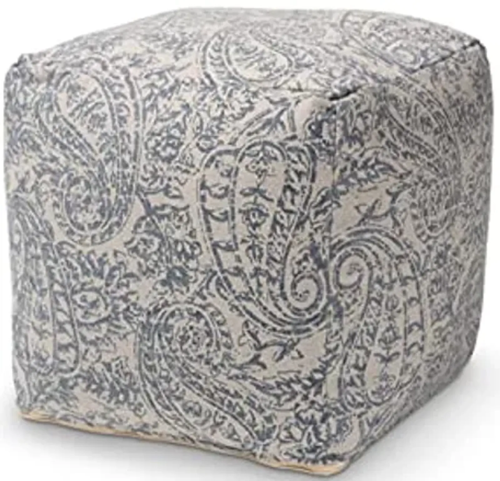 Baxton Studio Juvita Modern and Contemporary Grey and Blue Handwoven Cotton Paisley Pouf Ottoman