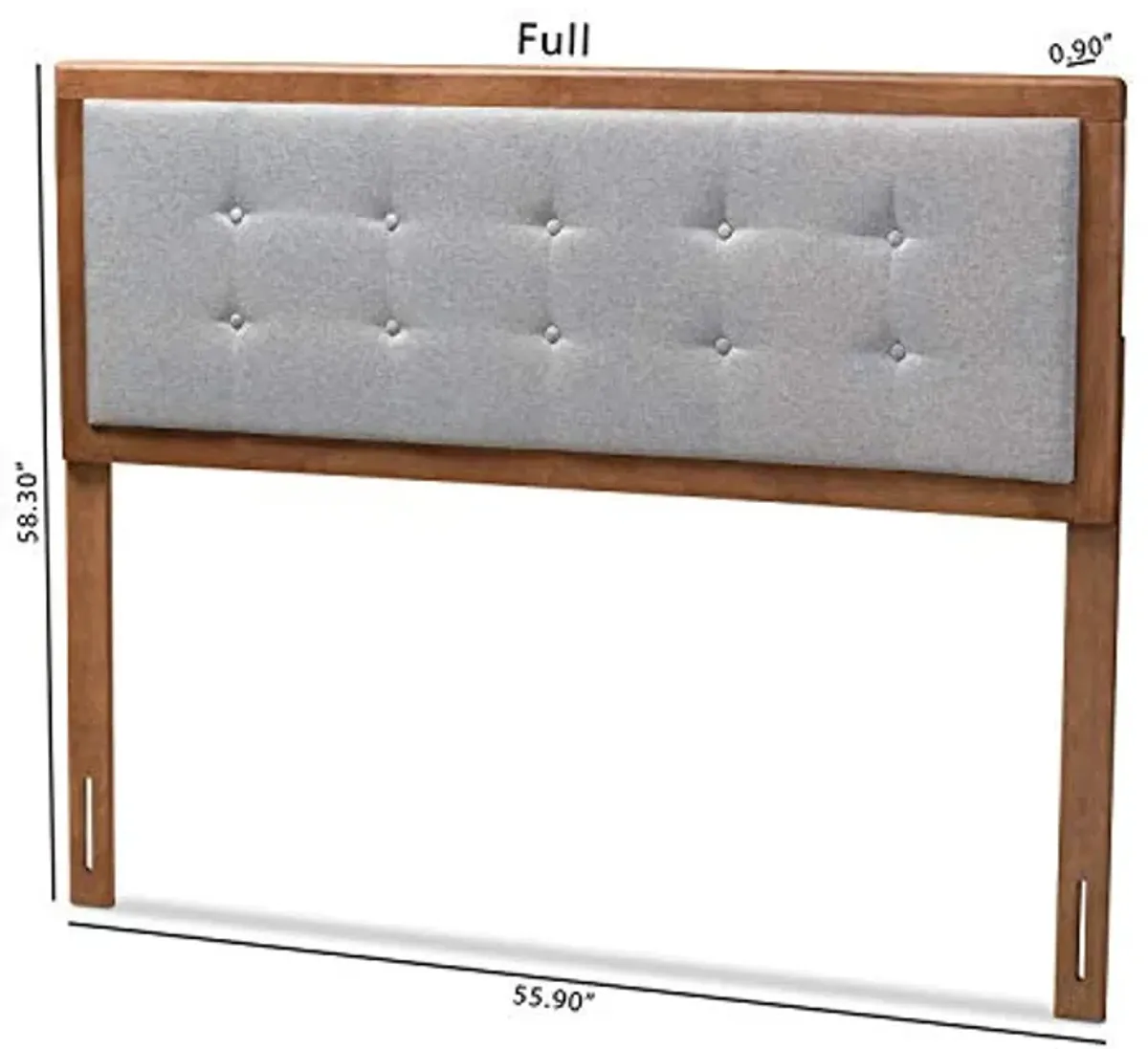 Baxton Studio Sarine Mid-Century Modern Light Grey Fabric Upholstered Walnut Brown Finished Wood Queen Size Headboard