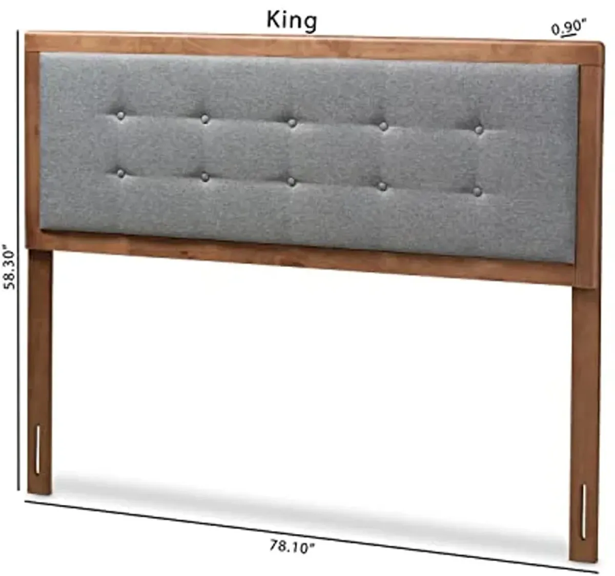 Baxton Studio Sarine Mid-Century Modern Dark Grey Fabric Upholstered Walnut Brown Finished Wood King Size Headboard