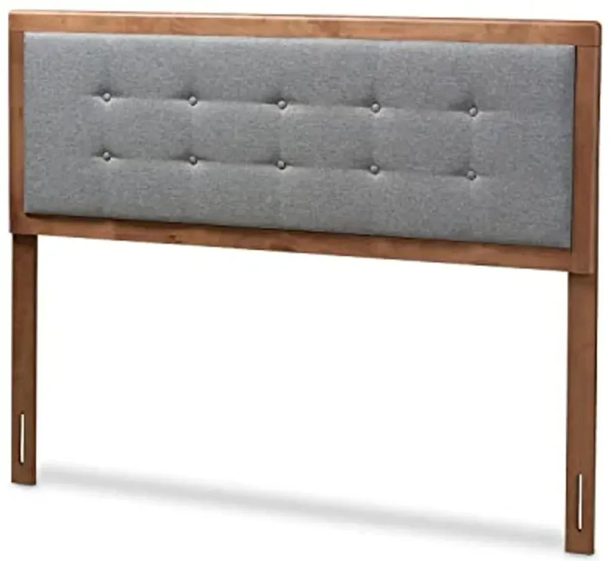 Baxton Studio Sarine Mid-Century Modern Dark Grey Fabric Upholstered Walnut Brown Finished Wood King Size Headboard