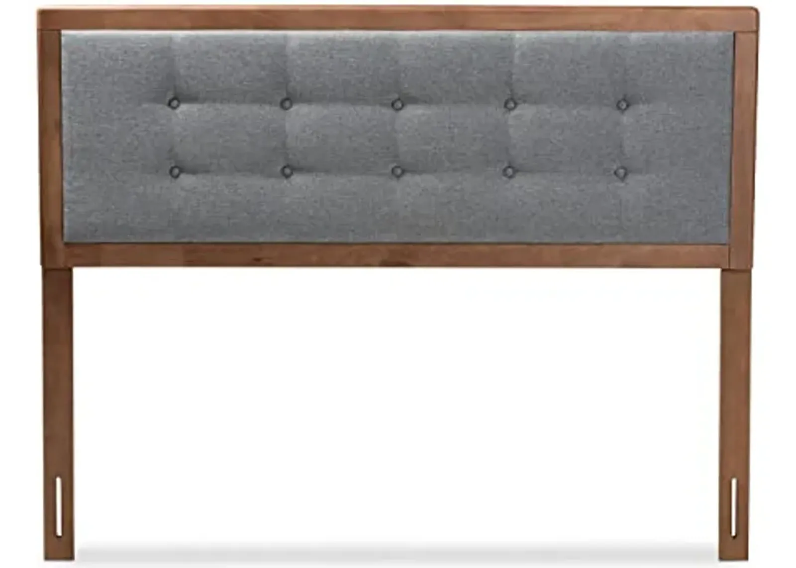 Baxton Studio Sarine Mid-Century Modern Dark Grey Fabric Upholstered Walnut Brown Finished Wood King Size Headboard