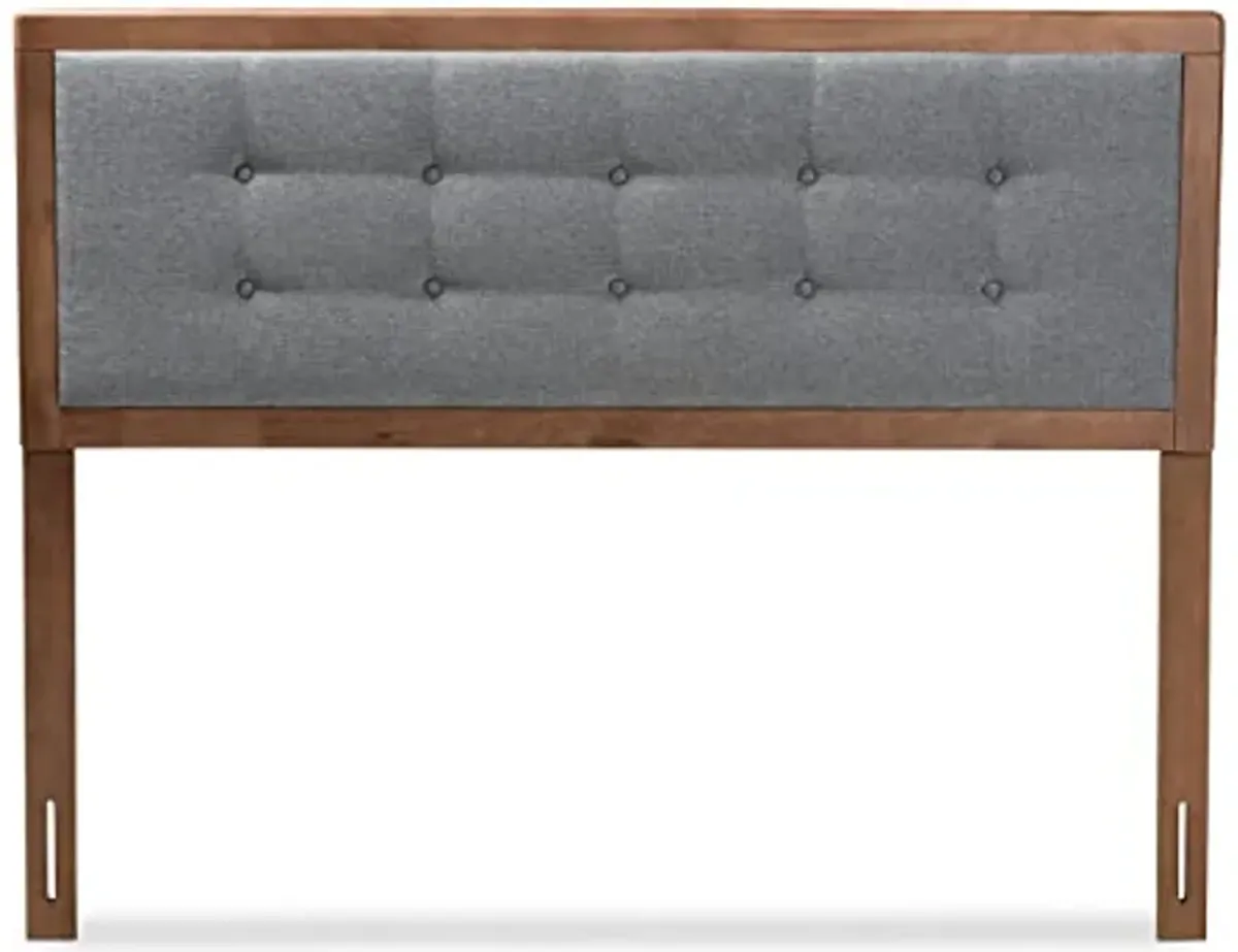 Baxton Studio Sarine Mid-Century Modern Dark Grey Fabric Upholstered Walnut Brown Finished Wood King Size Headboard