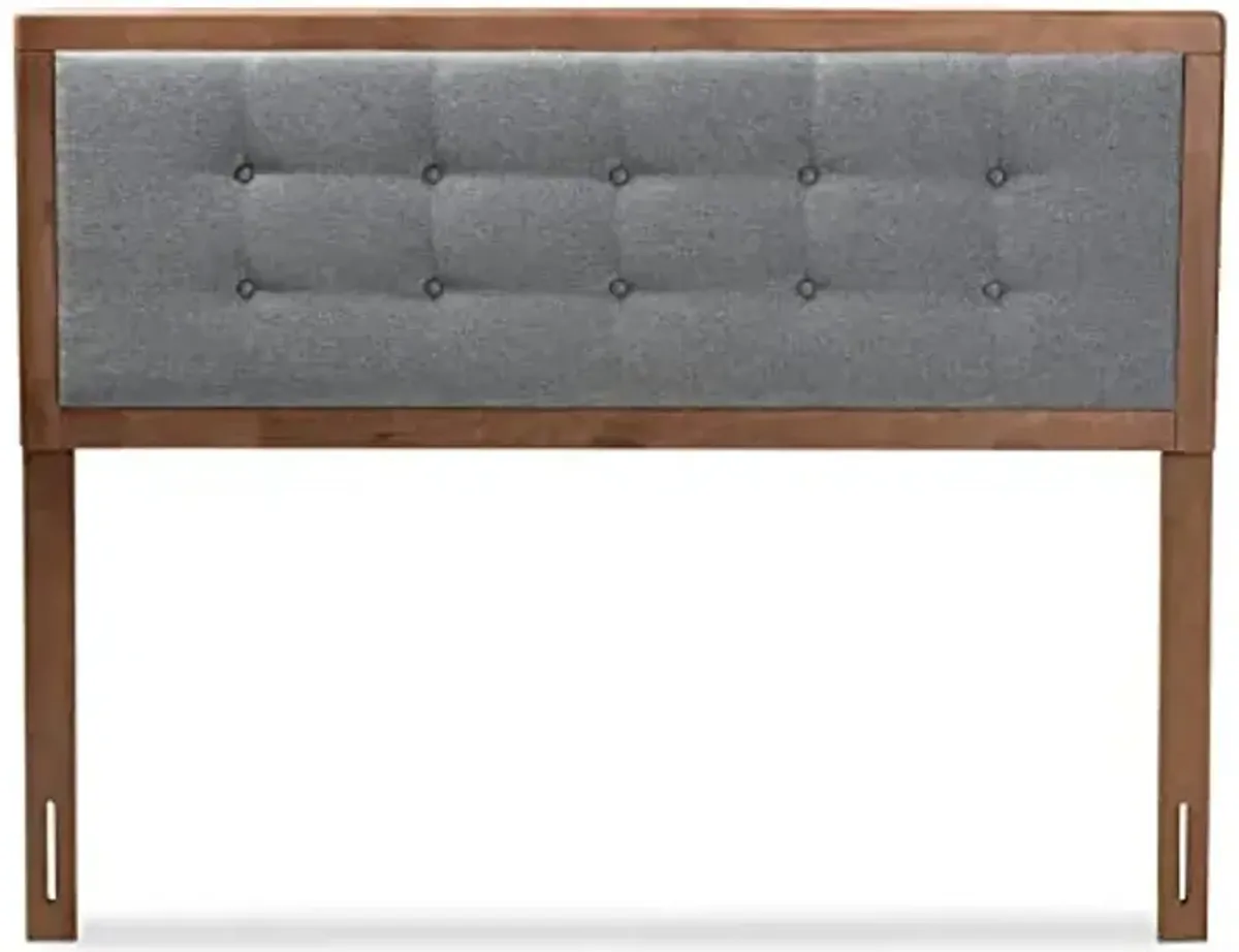 Baxton Studio Sarine Mid-Century Modern Dark Grey Fabric Upholstered Walnut Brown Finished Wood King Size Headboard