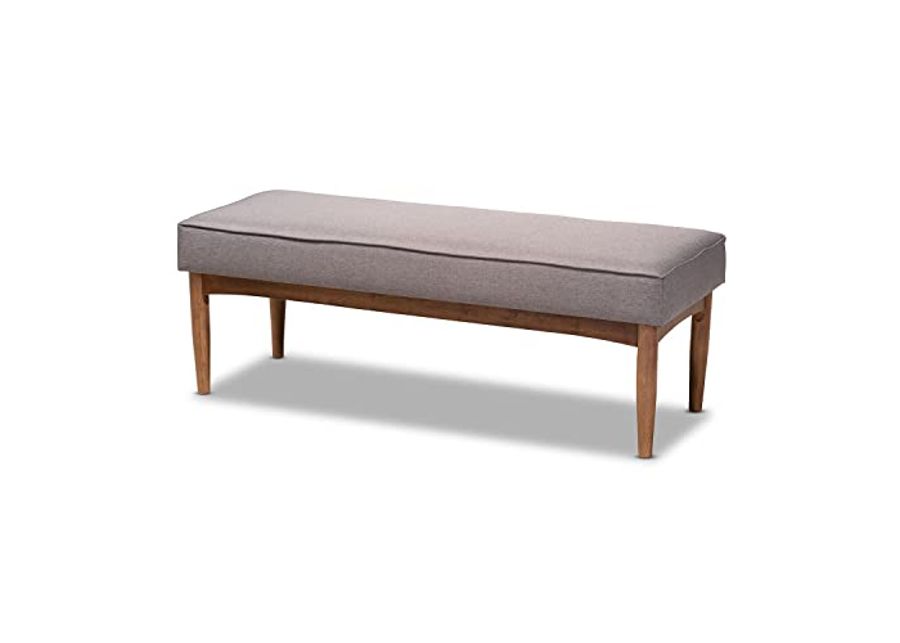 Baxton Studio Arvid Mid-Century Modern Gray Fabric Upholstered Wood Dining Bench