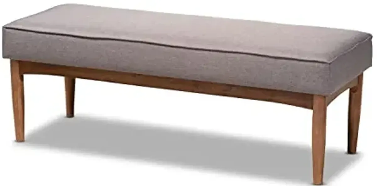 Baxton Studio Arvid Mid-Century Modern Gray Fabric Upholstered Wood Dining Bench