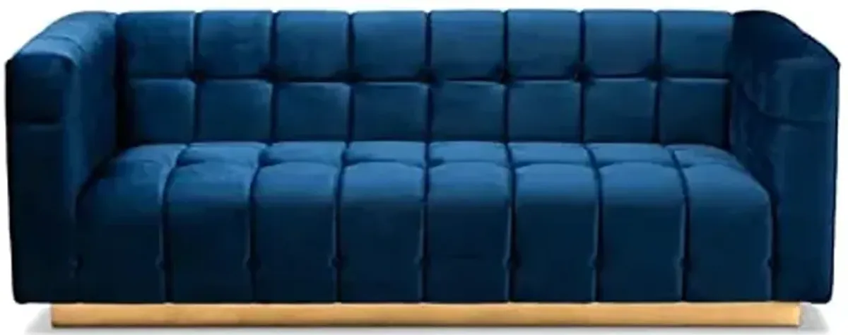 Baxton Studio Loreto Glam and Luxe Navy Blue Velvet Fabric Upholstered Brushed Gold Finished Sofa