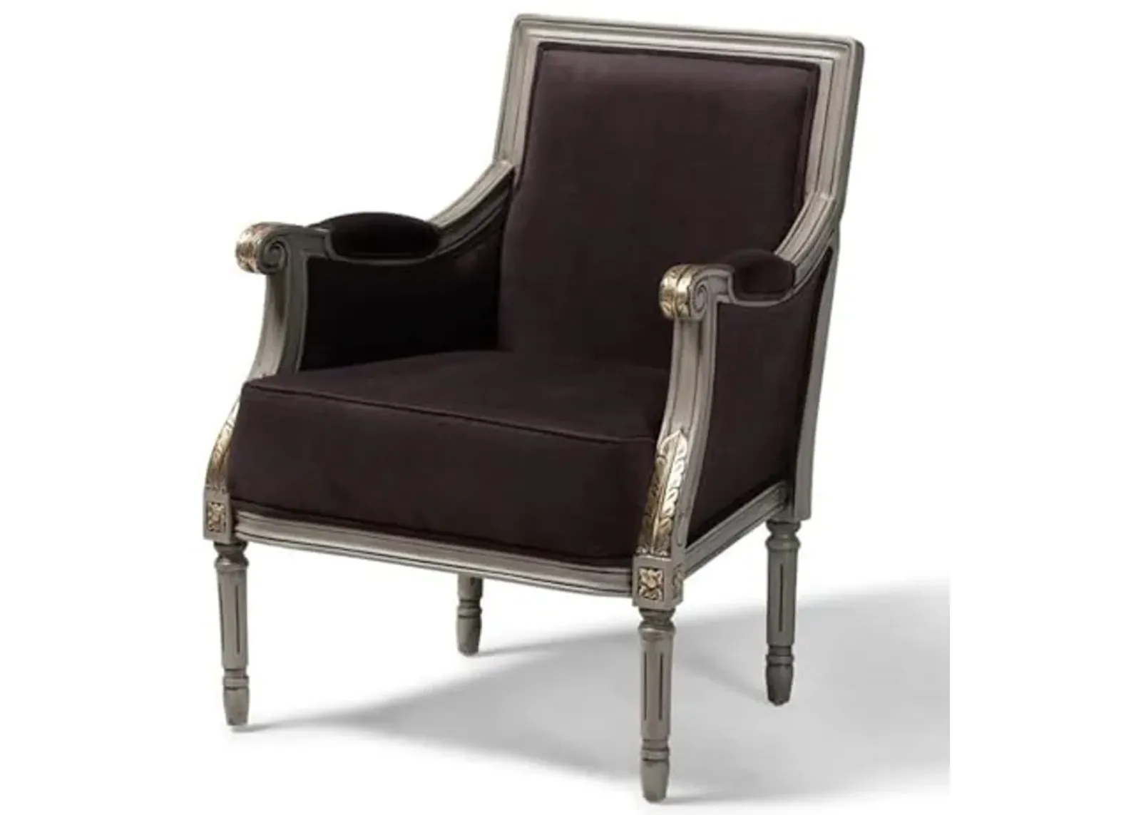 Baxton Studio Georgette Classic and Traditional French Inspired Brown Velvet Upholstered Grey Finished Armchair with Goldleaf Detailing