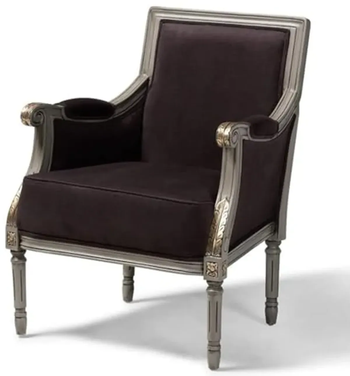 Baxton Studio Georgette Classic and Traditional French Inspired Brown Velvet Upholstered Grey Finished Armchair with Goldleaf Detailing