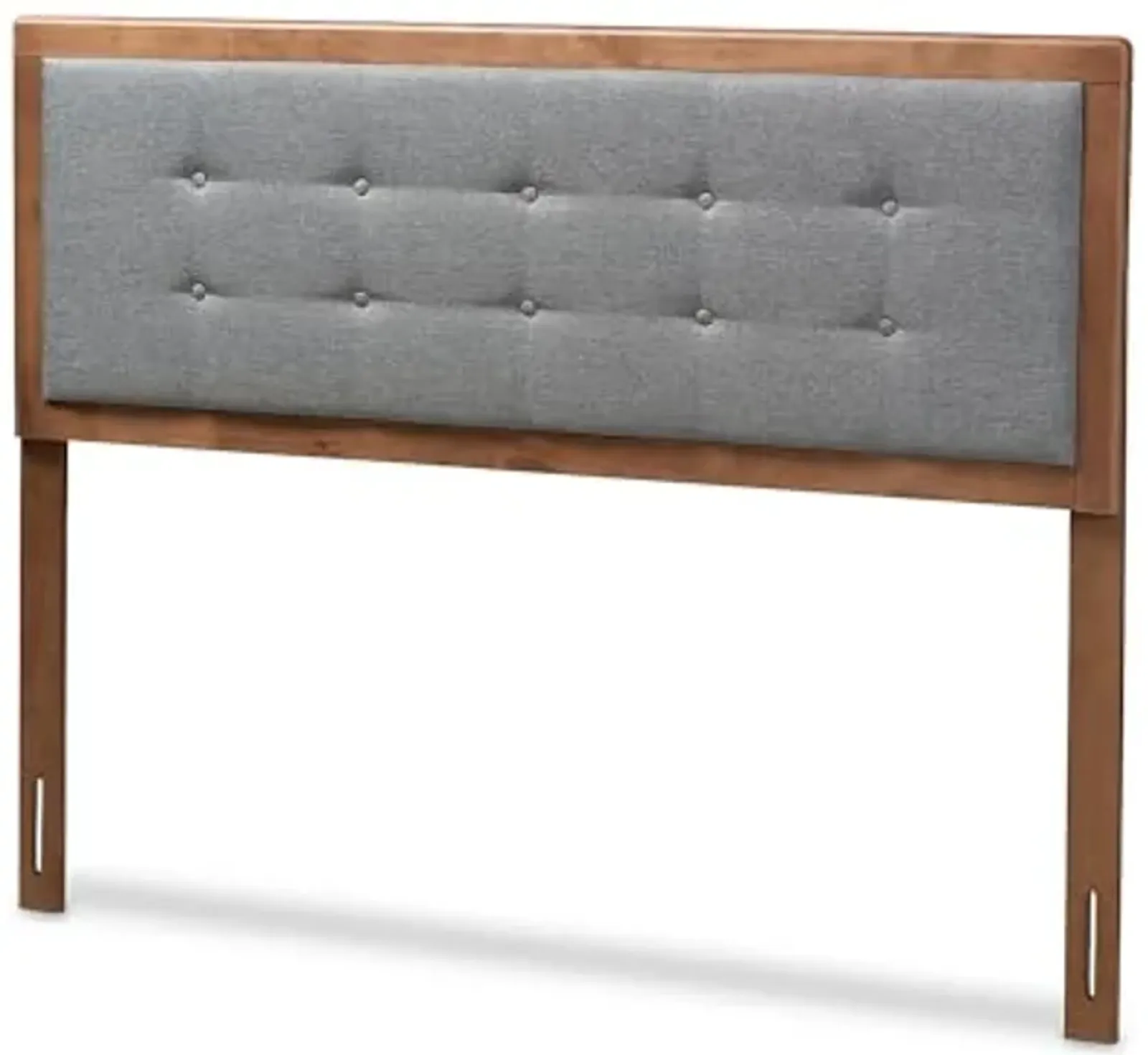 Baxton Studio Sarine Mid-Century Modern Dark Grey Fabric Upholstered Walnut Brown Finished Wood Queen Size Headboard