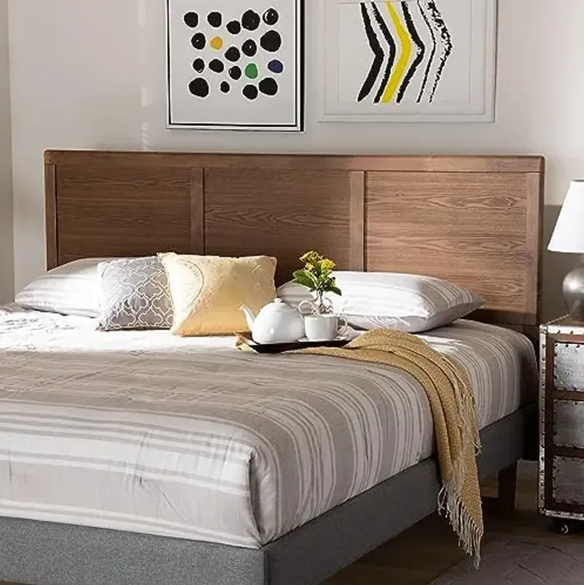 Baxton Studio Raya King Wood Headboard, 78.1-inch W x 0.9-inch D x 58.3-inch H, Ash Walnut