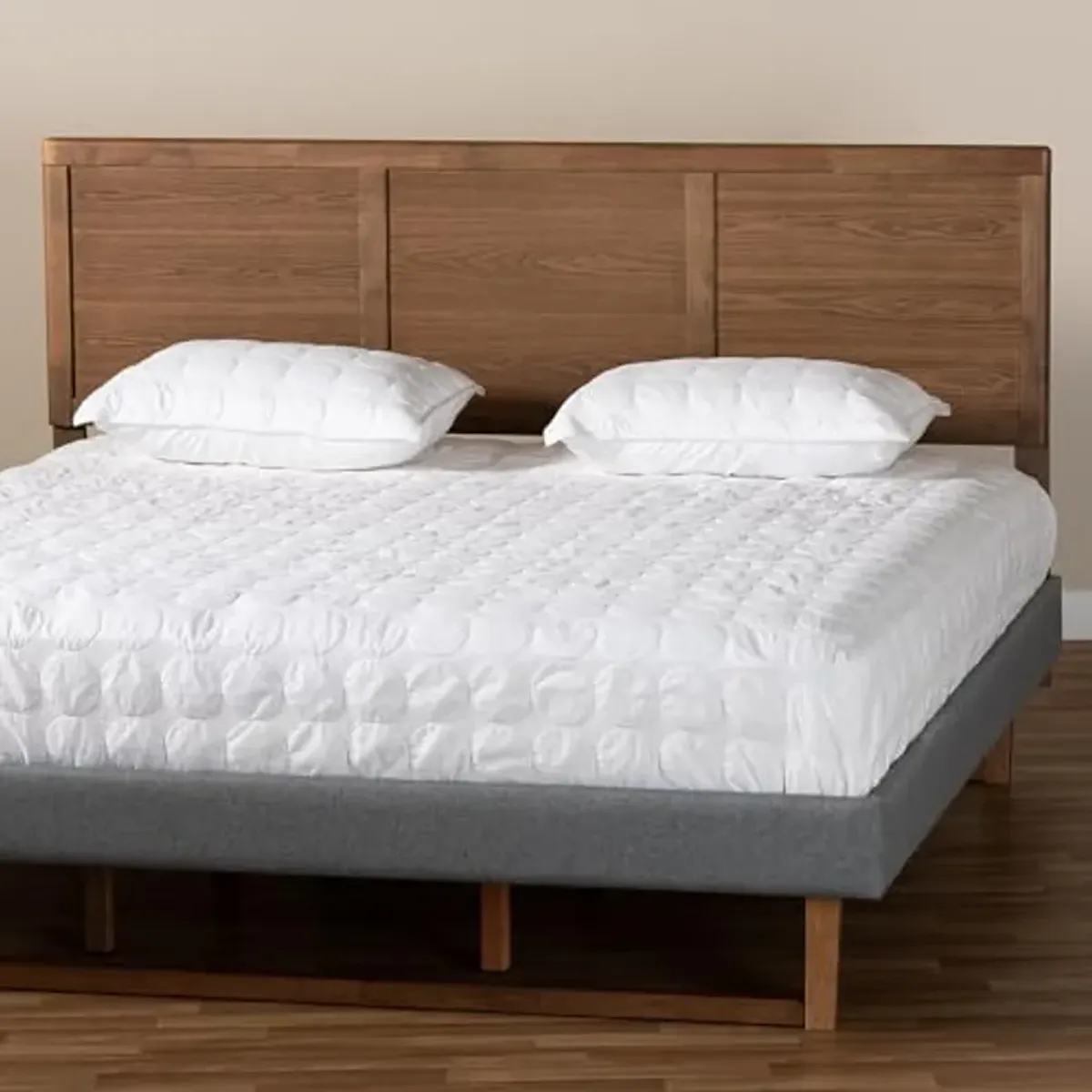 Baxton Studio Raya Mid-Century Modern Walnut Brown Finished Wood King Size Headboard