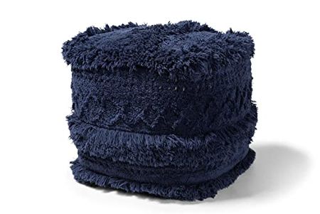Baxton Studio Curlew Moroccan Inspired Navy Handwoven Cotton Pouf Ottoman