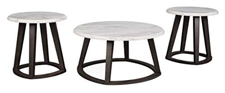 Signature Design by Ashley Luvoni Contemporary Faux Carrara Marble 3-Piece Table Set, Includes 1 Coffee Table and 2 End Tables, White & Dark Gray