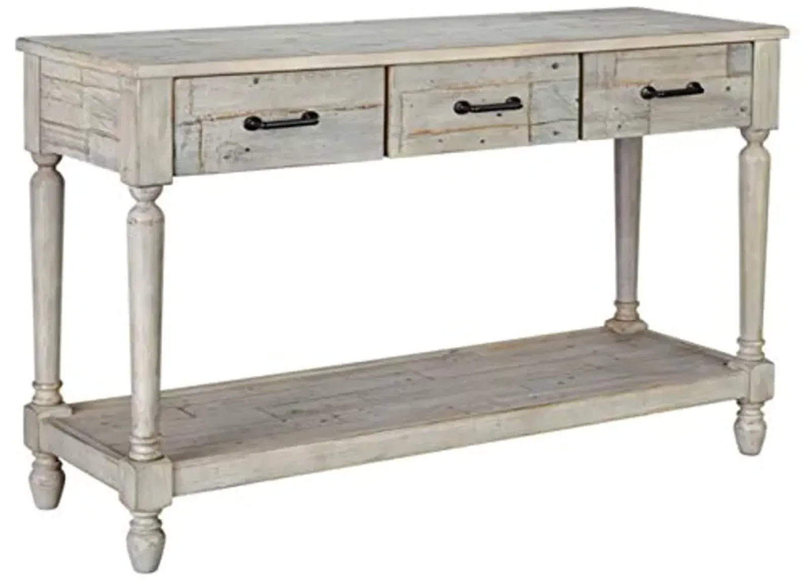 Signature Design by Ashley Shawnalore Farmhouse Solid Pine Wood Sofa Console Table, Whitewash