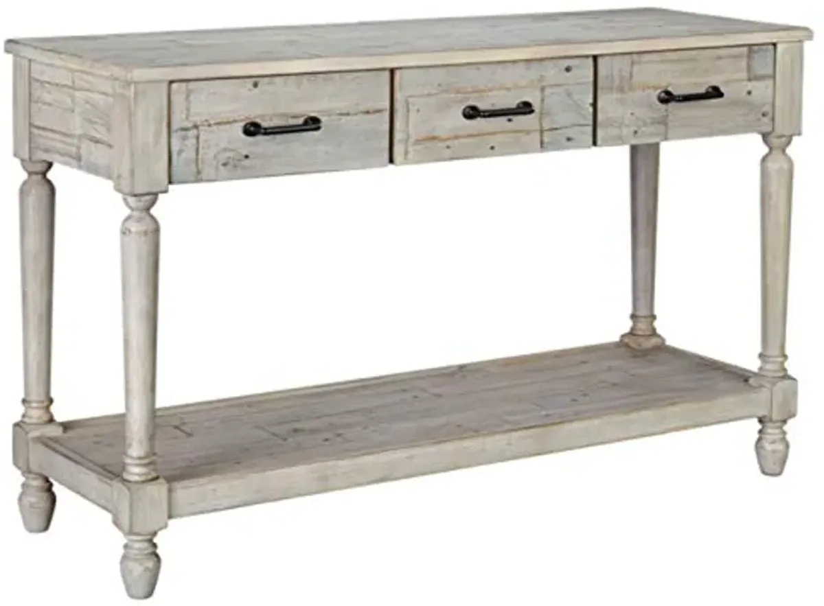 Signature Design by Ashley Shawnalore Farmhouse Solid Pine Wood Sofa Console Table, Whitewash