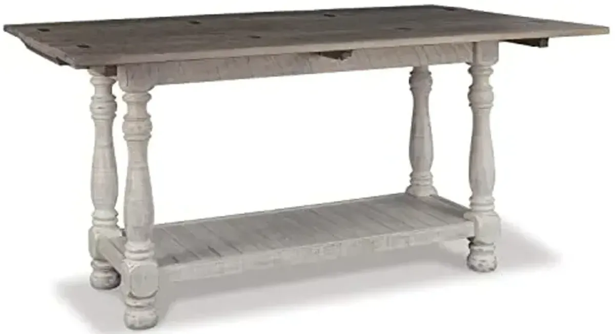 Signature Design by Ashley Havalance Farmhouse Sofa Table, Flip Top Design for Additional Dining Space and Fixed Lower Shelf, Gray & White with Weathered Finish