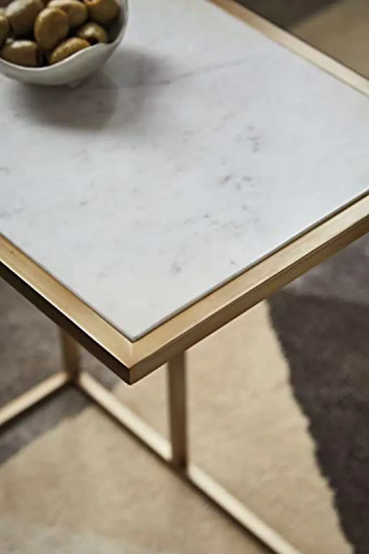 Signature Design by Ashley Lanport Marble Top C-Shape Chairside End Table, White & Gold