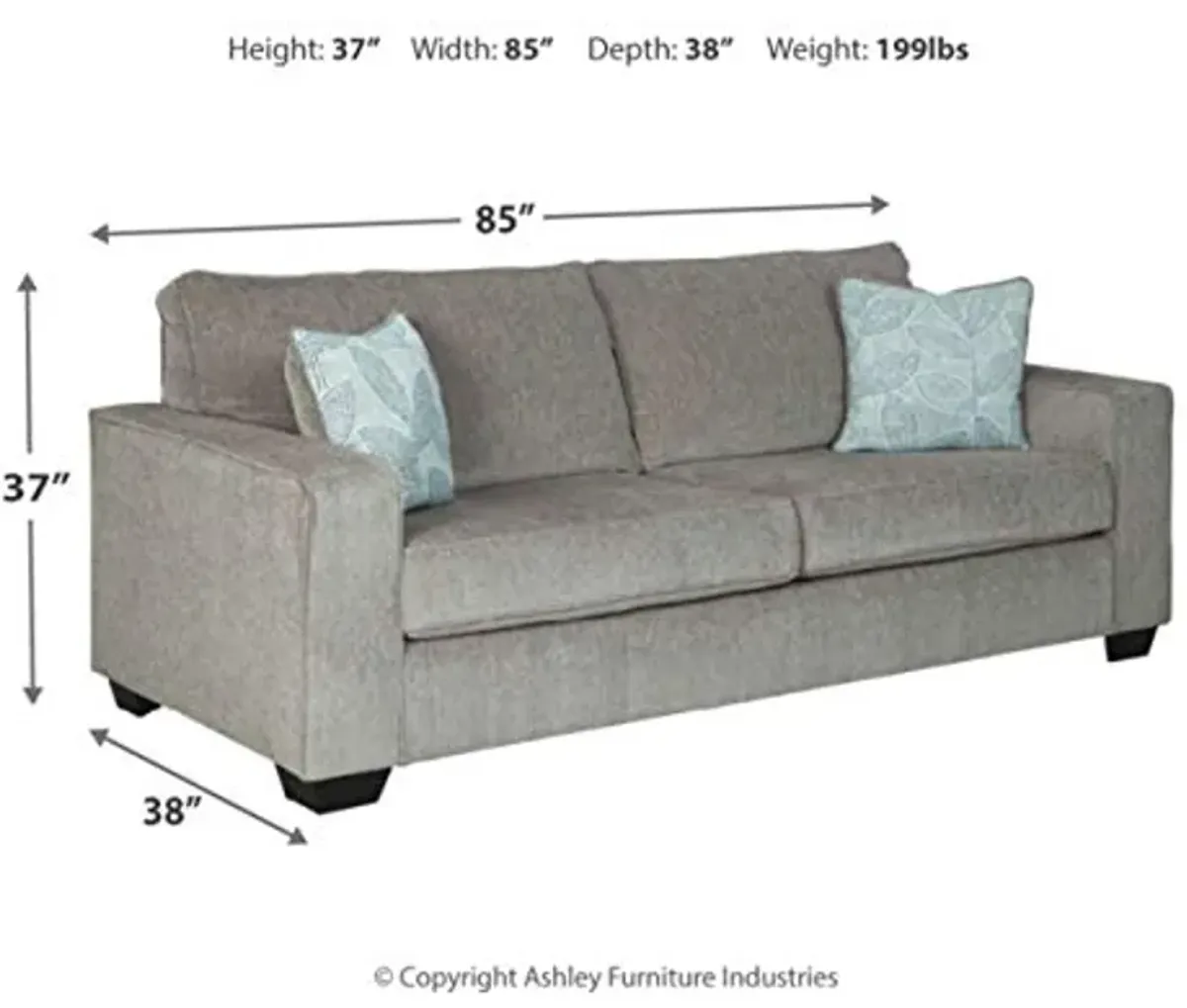 Signature Design by Ashley Altari Modern Queen Sofa Sleeper with 2 Accent Pillows, Light Gray