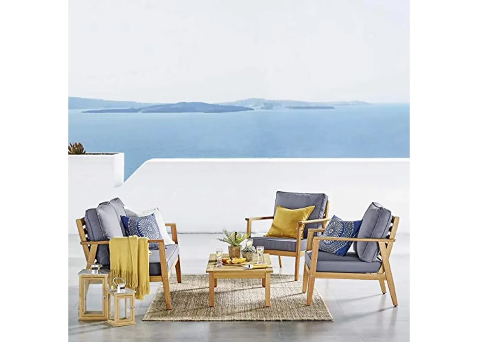 Modway EEI-3705-NAT-GRY Syracuse Patio Furniture Set, Natural Gray