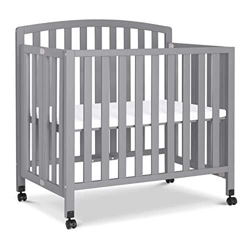 DaVinci Dylan Folding Portable 3-in-1 Convertible Mini Crib and Twin Bed in Grey, Greenguard Gold Certified