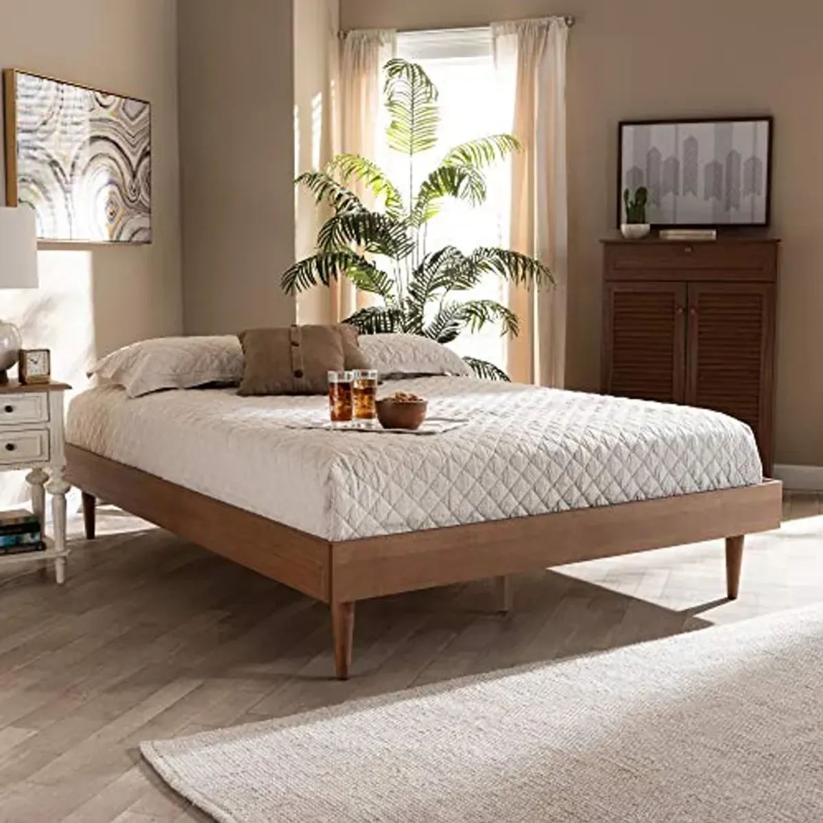 Baxton Studio Riva Mid-Century Modern Ash Wanut Finished Full Size Wood Bed Frame