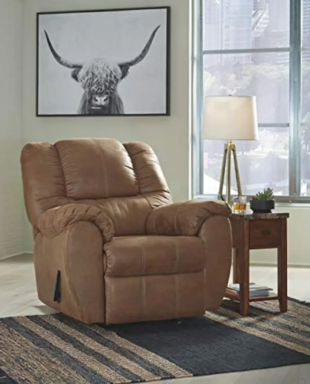 Signature Design by Ashley McGann Faux Leather Oversized Manual Rocker Recliner, Light Brown