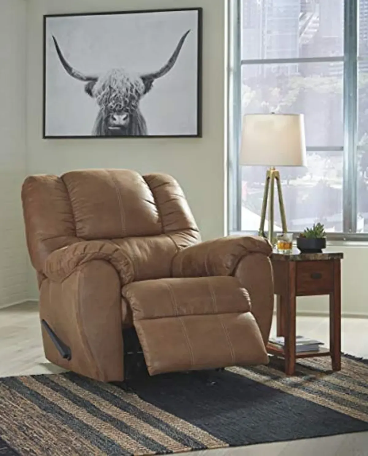 Signature Design by Ashley McGann Faux Leather Oversized Manual Rocker Recliner, Light Brown