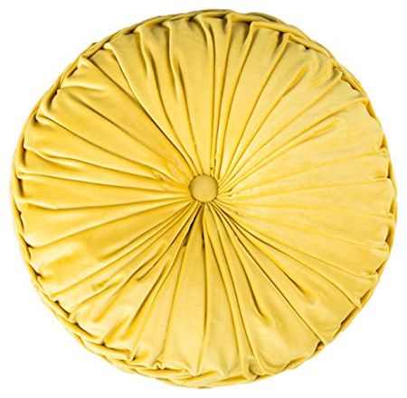 Safavieh Home Leila Mustard Round Button Tufted Decorative Pillow Pillow, 19"x19"